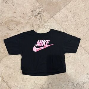 Nike Black and Pink Short Sleeve Crop Tee